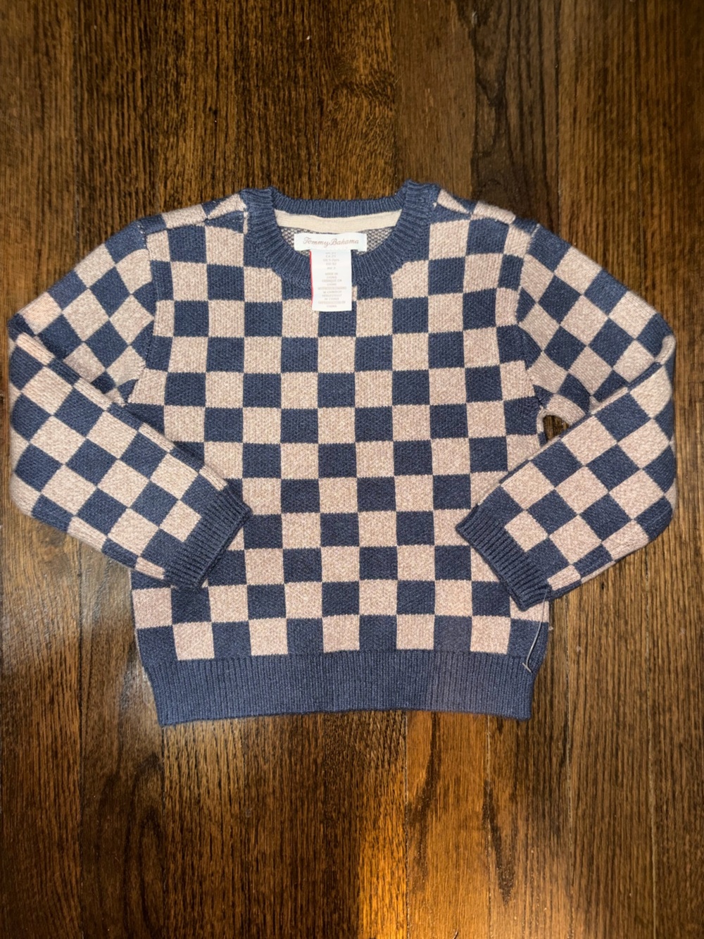 Tommy Bahama Navy and Beige Checkerboard Crewneck Sweater 2T